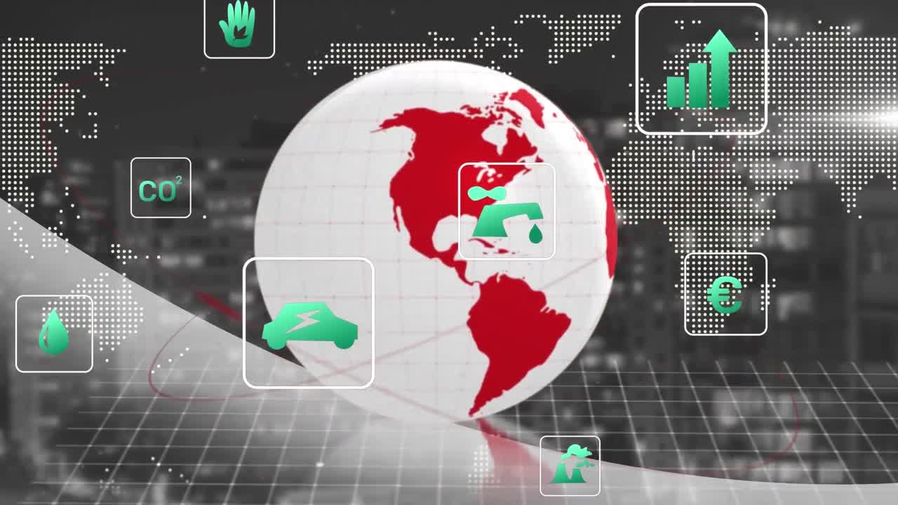 анимация эко-икон и обработка данных по всему миру