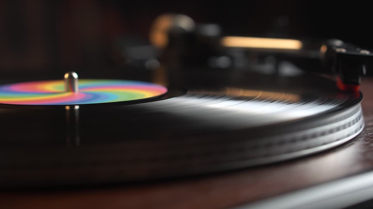 Avvio della riproduzione di un vecchio disco in vinile su un giradischi vintage, posizionando la puntina all'inizio