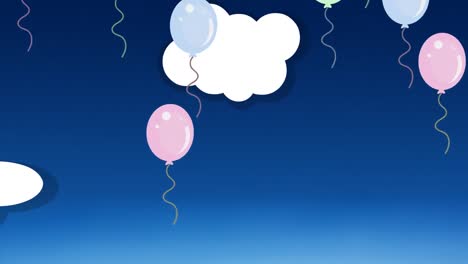 animation of pastel balloons over clouds and sky