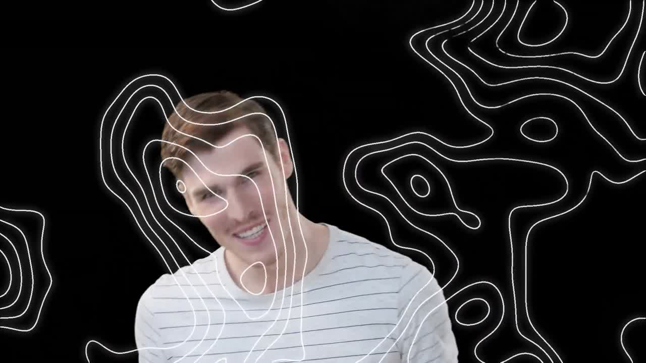 미소 짓는 백인 사업가 위에 움직이는 모양의 애니메이션