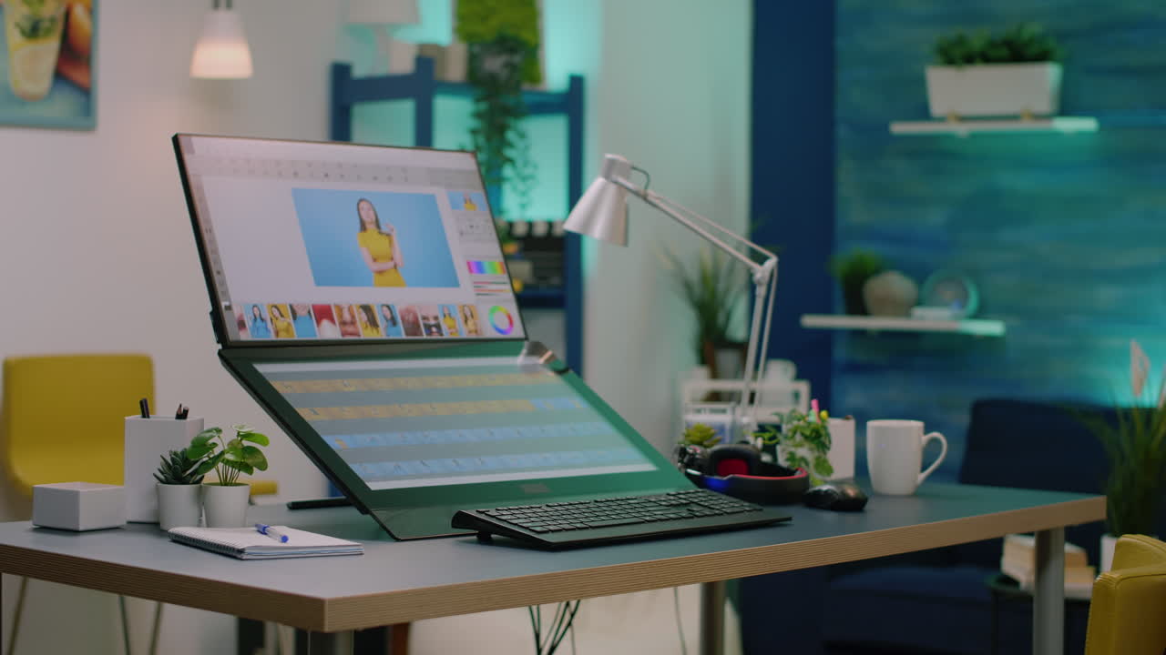 Ingen ved skrivebordet med retoucheringssoftware på computeren