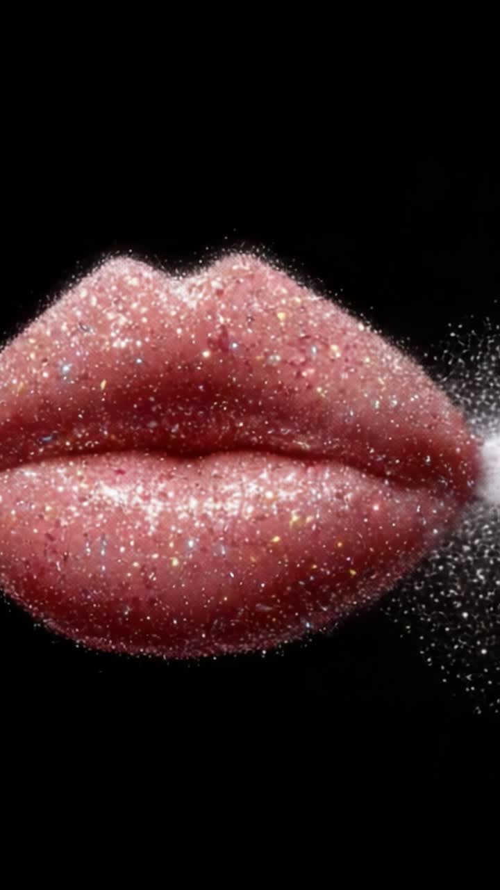 Labbra scintillanti: Un primo piano che mostra la bellezza luccicante e le tecniche di trucco creative per un impatto visivo mozzafiato nella moda e nell'arte.