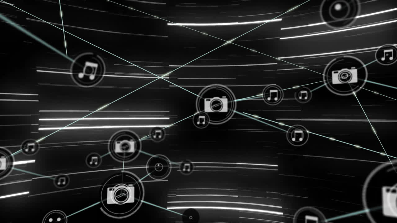 Animation of network of connections with icons over white lines