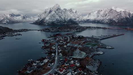 Aerial-view-of-Lofoten-Islands-beautiful-landscape-during-winter