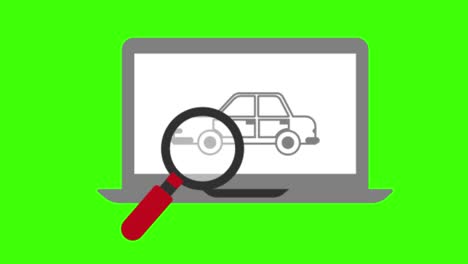 2d animated illustration of a magnifying glass diagnostic and a on a green screen
