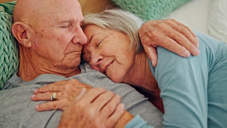 elderly, hug and happy couple in bed