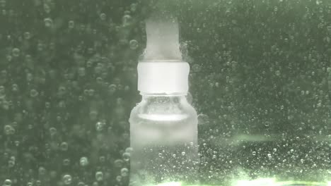 epic bubbles and soft pastel color shifts with skin care bottle close up submerged in water cool clean beauty