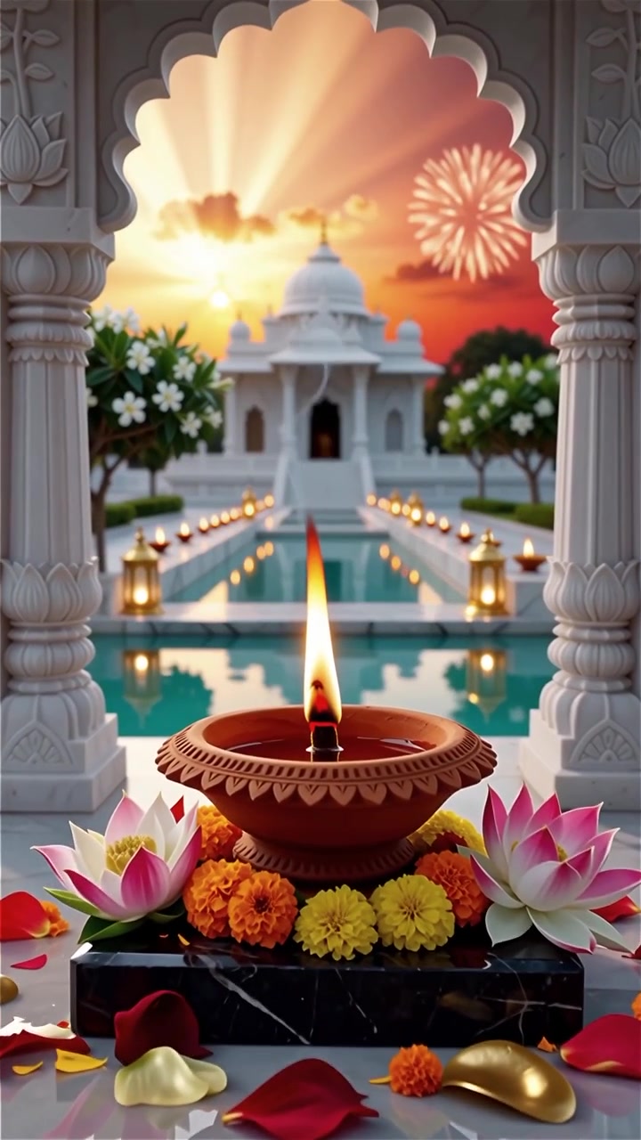 Sfondo del Festival Diwali con lanterne e decorazioni tradizionali Diyas.