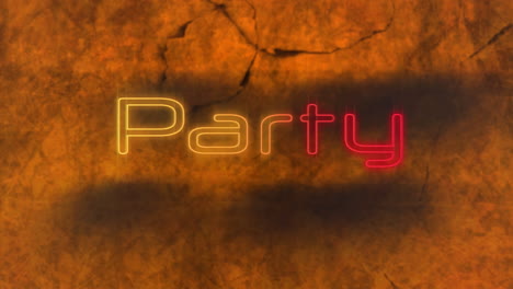 fiesta de neón contra el efecto de textura grunge en un fondo naranja