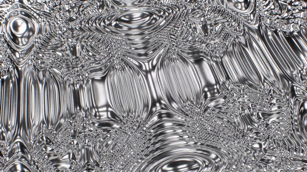 Mesmerizing Liquid Waves of Shiny Metallic Silver Flowing 3D Pattern - 4K Seamless VJ Loop Motion Background Animation