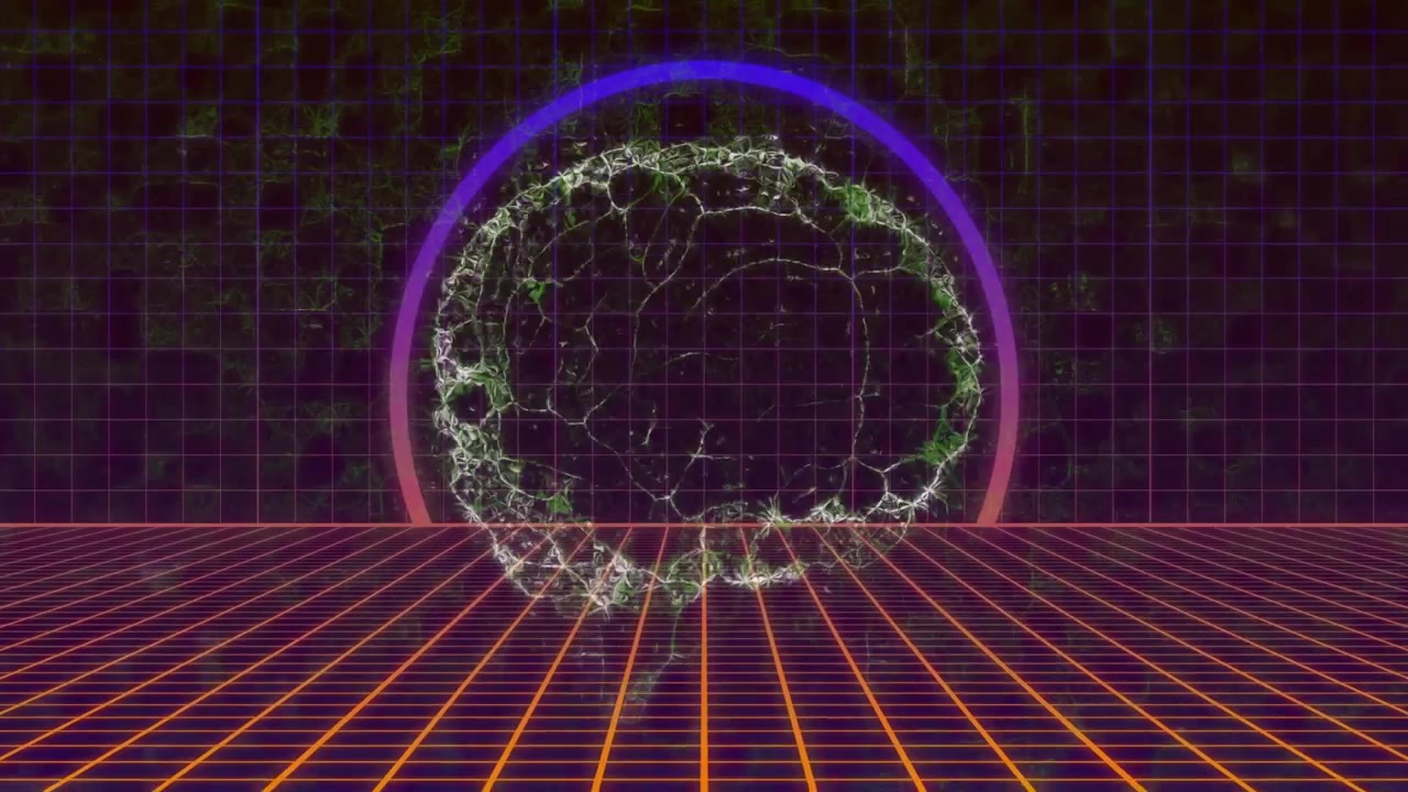 Animazione Digitale del Cervello Umano in Stile Retro Synthwave