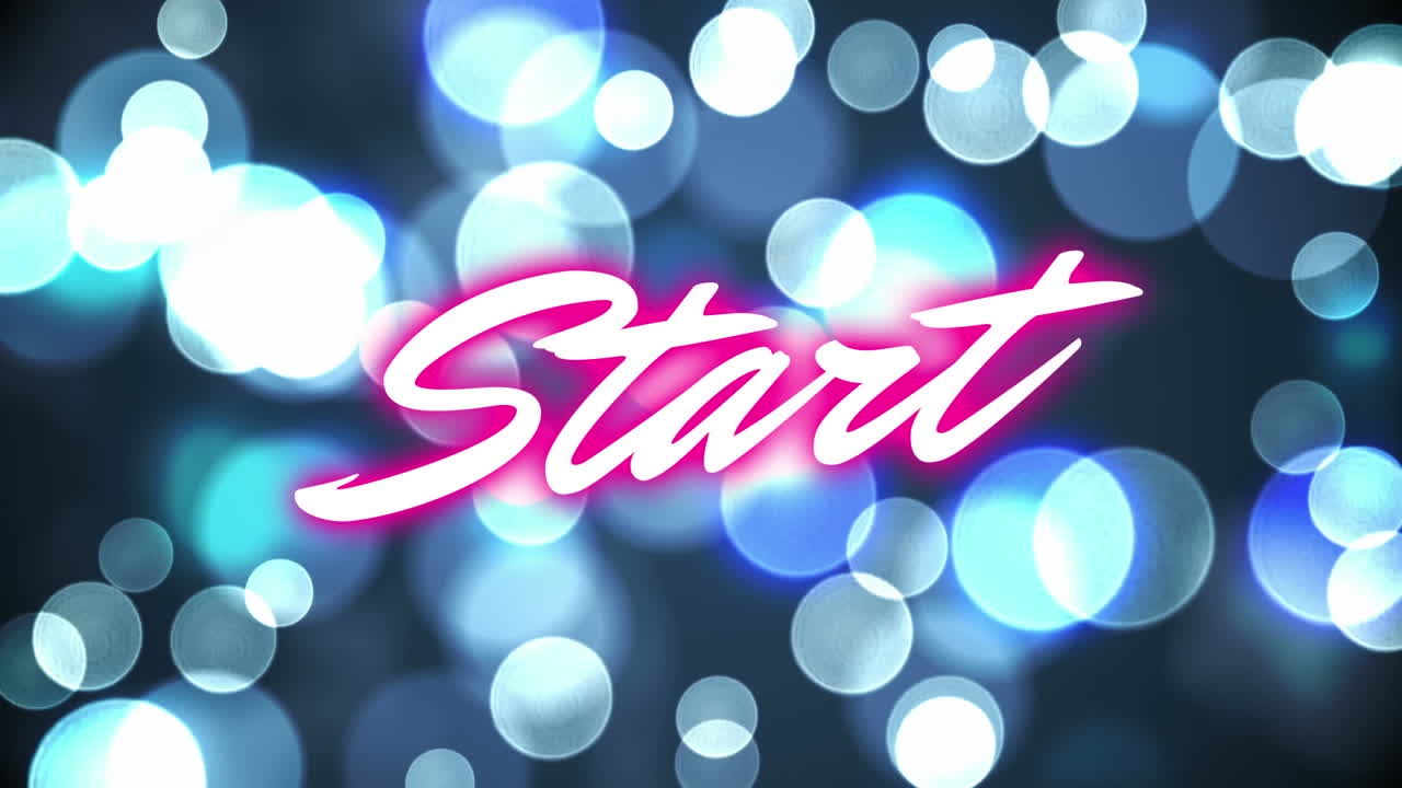 스포트 라이트 위의 시작 네온 텍스트의 애니메이션