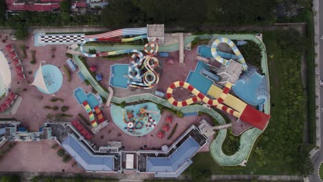 top-down view of a colorful waterpark in kuha city, malaysia