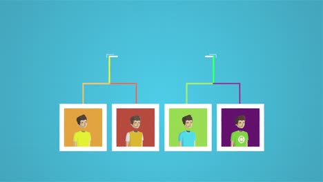 cuatro retratos de personajes con flecha de selección