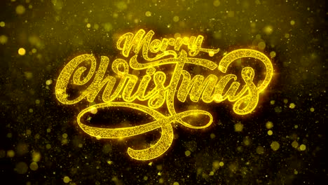 sparkling lights xmas merry christmas and happy new year greeting message text particles blinking golden looped background. gift, card, invitation, celebration, events, message, holiday, festival.
