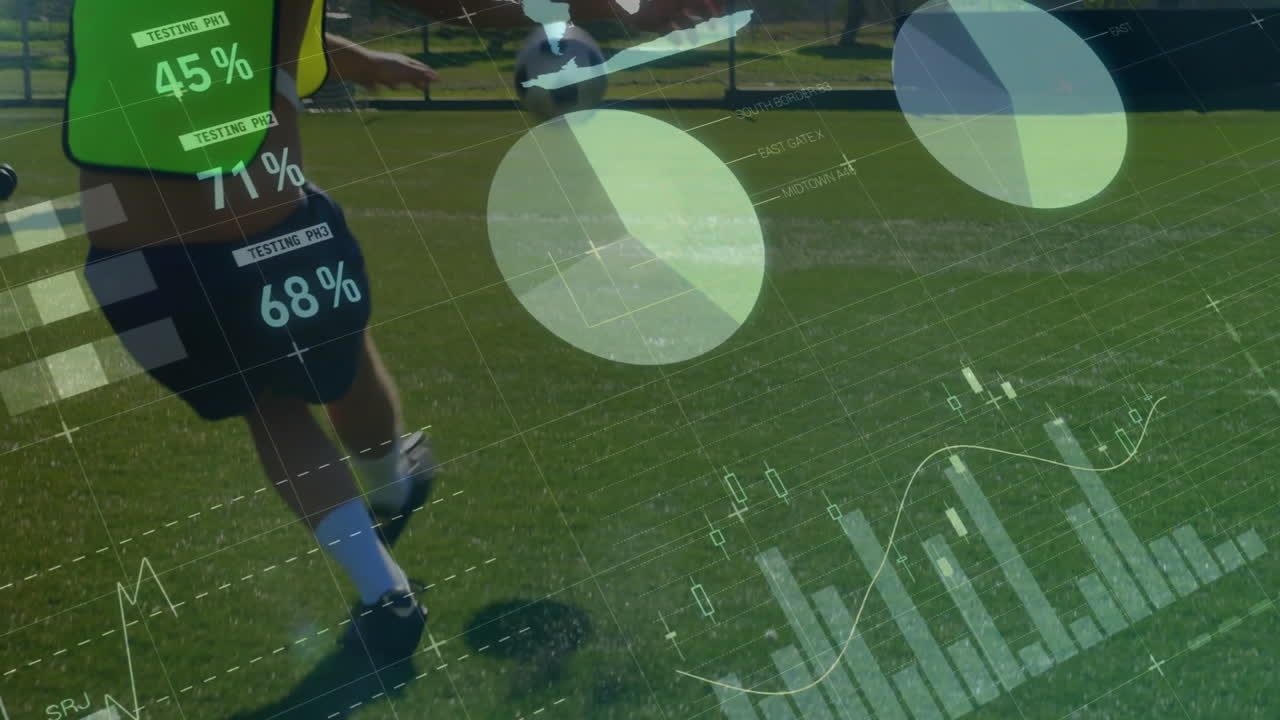 datos financieros y animación analítica sobre personas jugando al golf en un día soleado