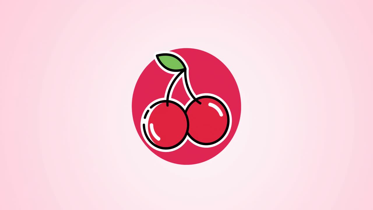animación del icono de las cerezas sobre círculos en fondo rosa