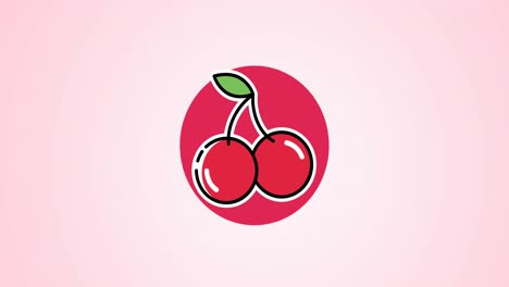 animation of cherries icon over circles on pink background