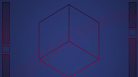 animation of moving cube and shapes on blue background