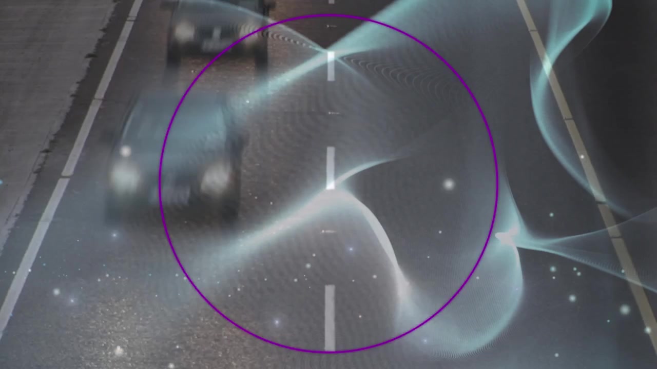 Animation of scope scanning over road traffic moving in fast motion