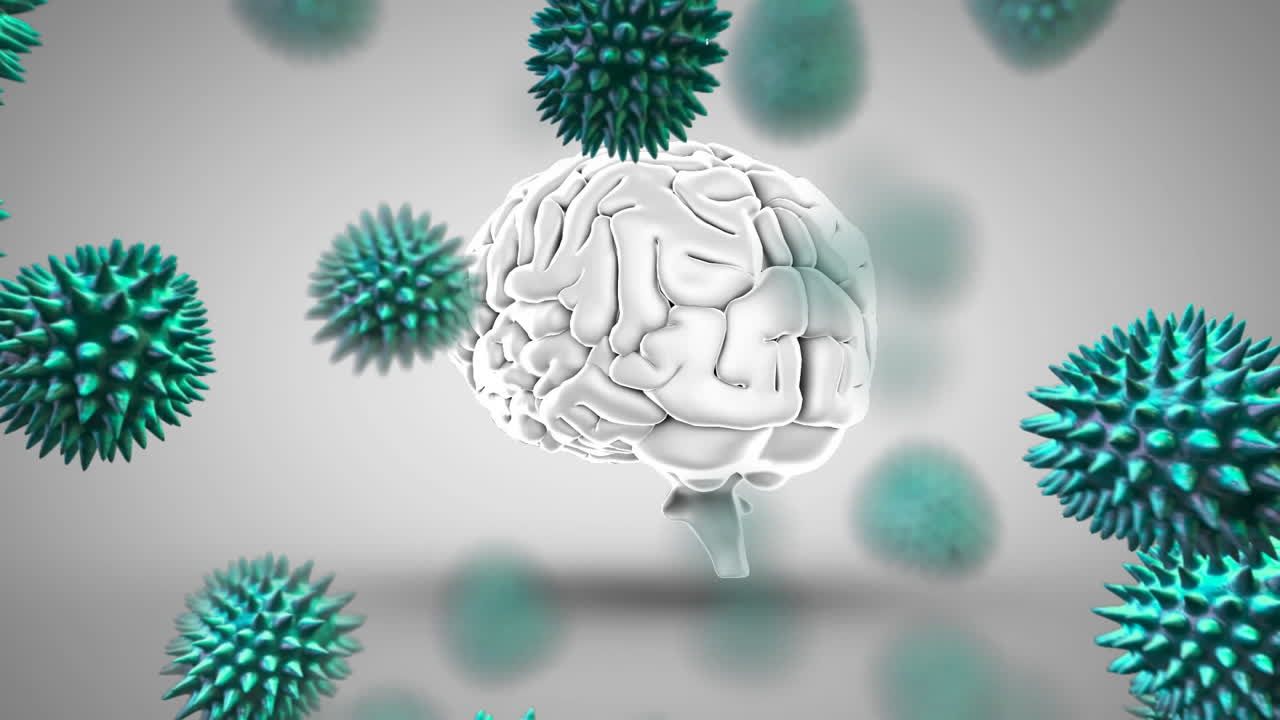 Digital composite of a brain attacked by foreign substances