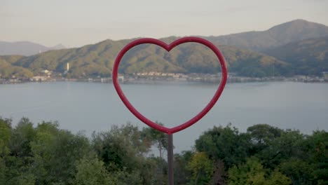 heart shaped frame looking over sea of japan at amanohashidate