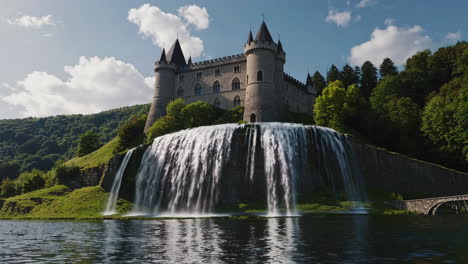 majestic castle with waterfall