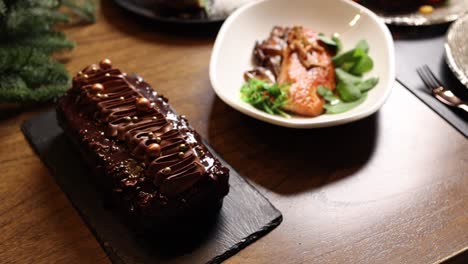 gourmet chocolate yule log and smoked salmon dinner