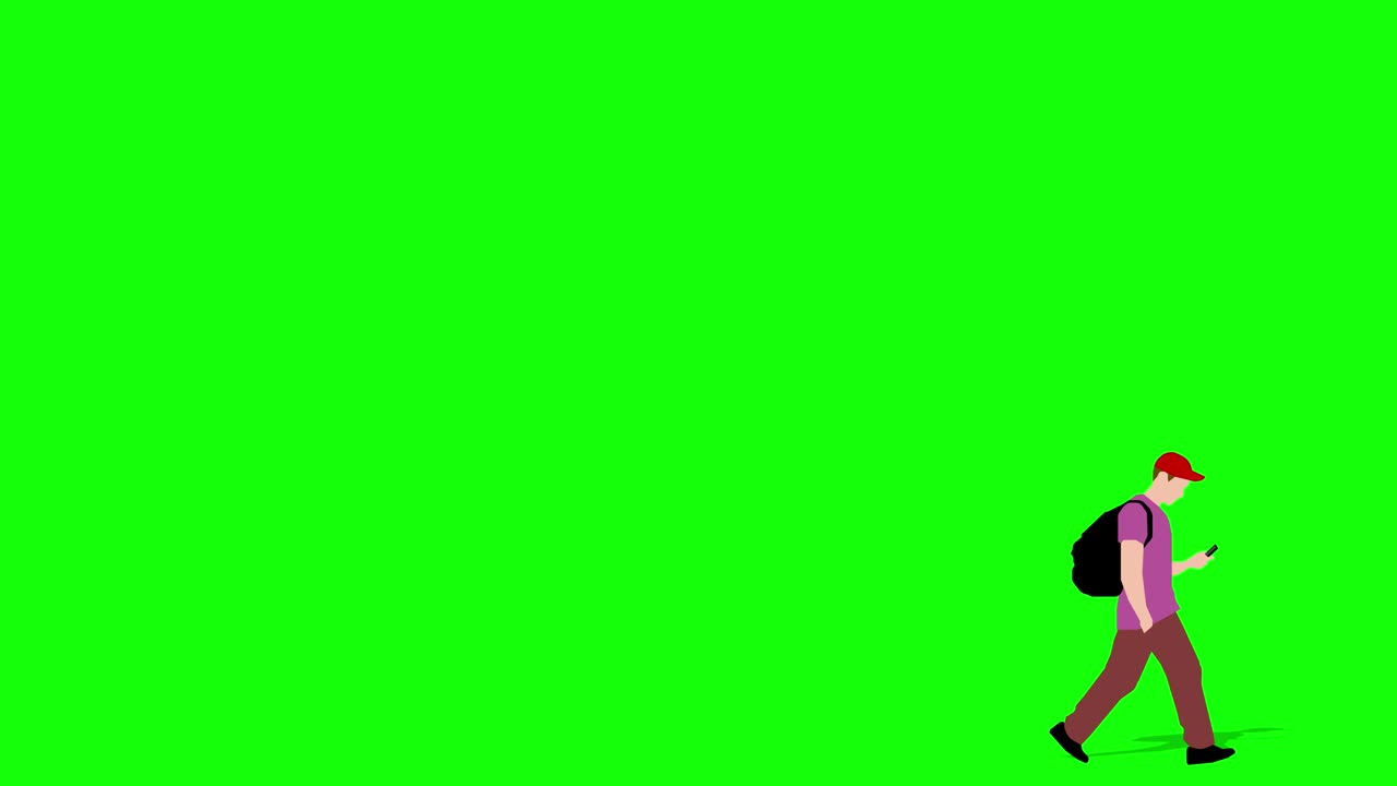 왼쪽에서 오른쪽으로 걸어가는 젊은 남자의 애니메이션 루프 애니메이션 (4k 비디오) 초록색 배경은 배경 투명한 사용.