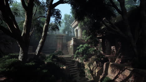 ancient ruins in a lush jungle