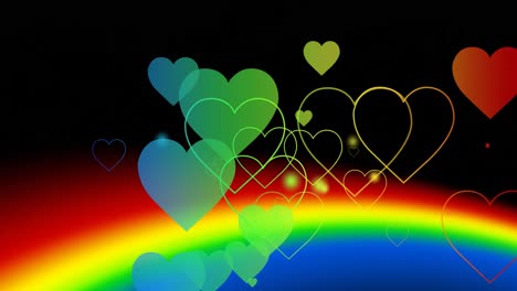 Animation-of-rainbow-hearts-over-rainbow-background