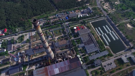 Drone-view-smoking-pipe-on-electrical-power-station.-Chimney-heating-station