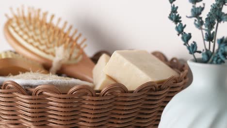 natural bath accessories in wicker basket