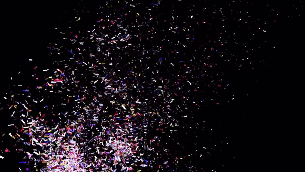 Colorful Confetti Explosion and Falling on Black Background
