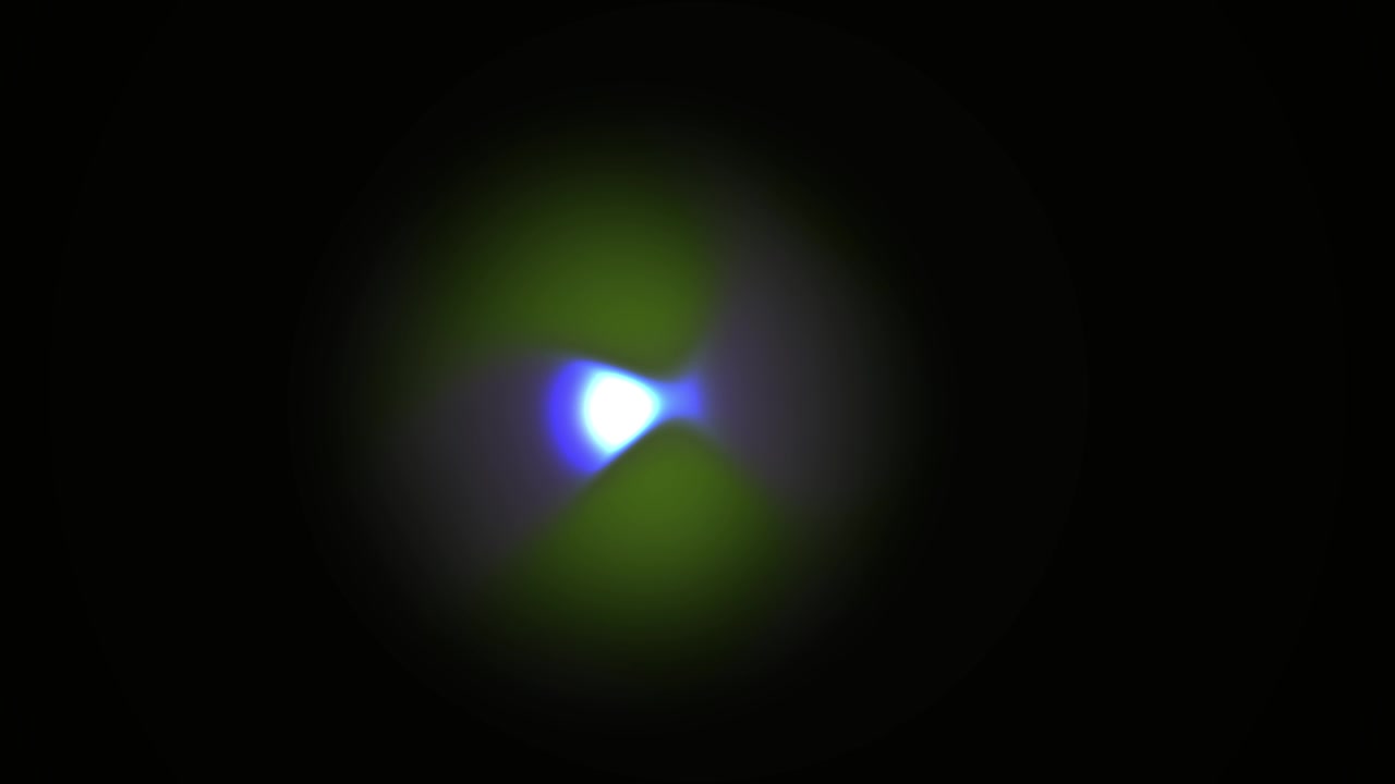 Dynamic Blue Light Orb with Green Glow on Black Background