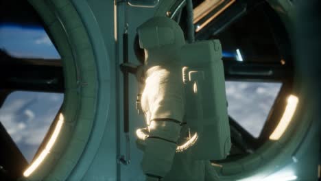 astronauta dentro de la estación espacial orbital