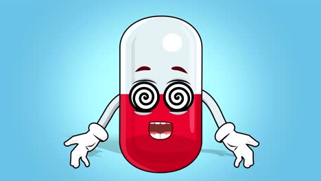caricatura cápsula de píldora cara animación hipnosis zombi con alfa mate