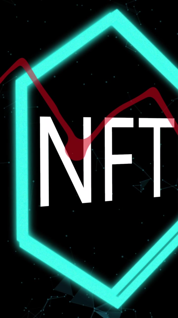 Animazione di grafici e NFT su sfondo nero.