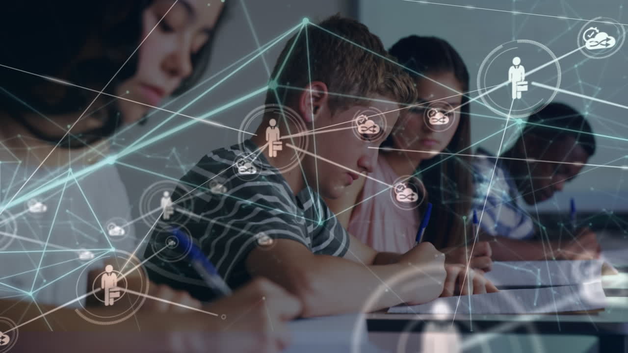 animación de las conexiones entre los diversos alumnos que aprenden en la escuela