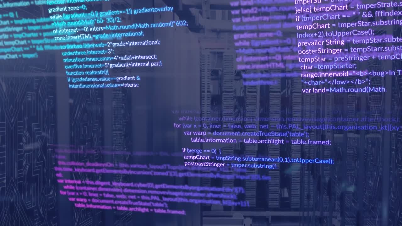 animación del lenguaje informático y el patrón de la placa de circuitos en los sistemas de servidores de datos