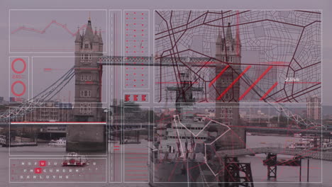 animation of financial data processing over cityscape