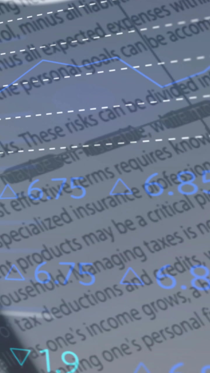 Vertical video: Data updating HUD, sliding values, moving graph over page for budget tracking