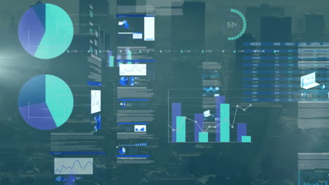 Animation of data processing over cityscape
