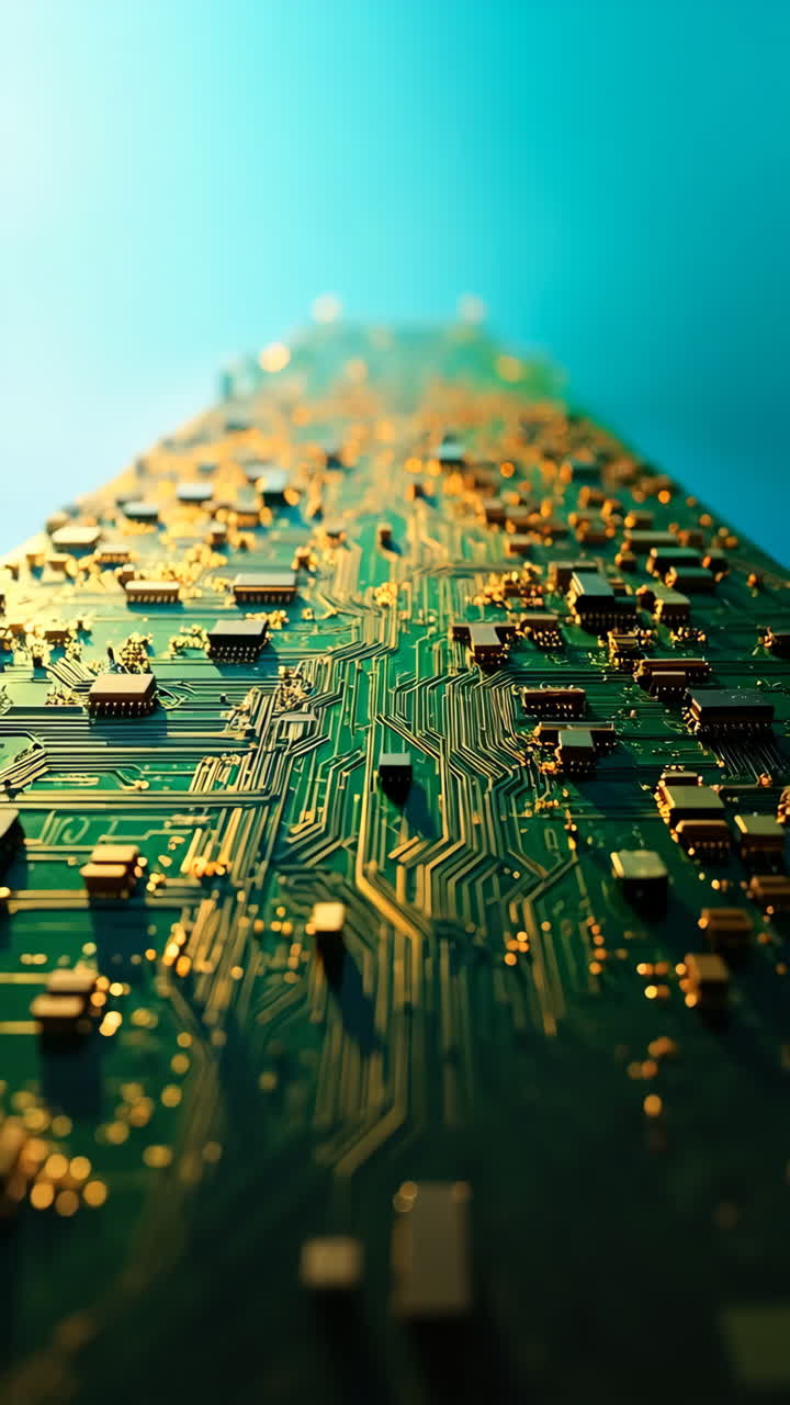 Detailed Close-up of a Green Circuit Board with Golden Traces