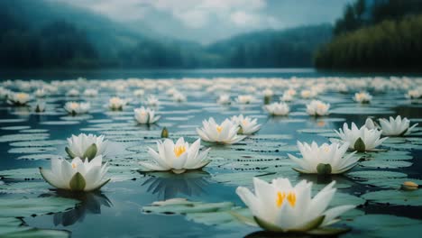 white water lilies on a calm lake