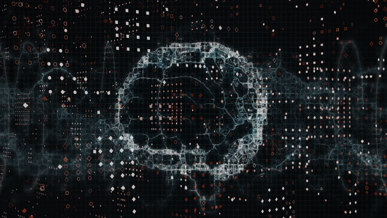 Animation of human brain and data processing on black background
