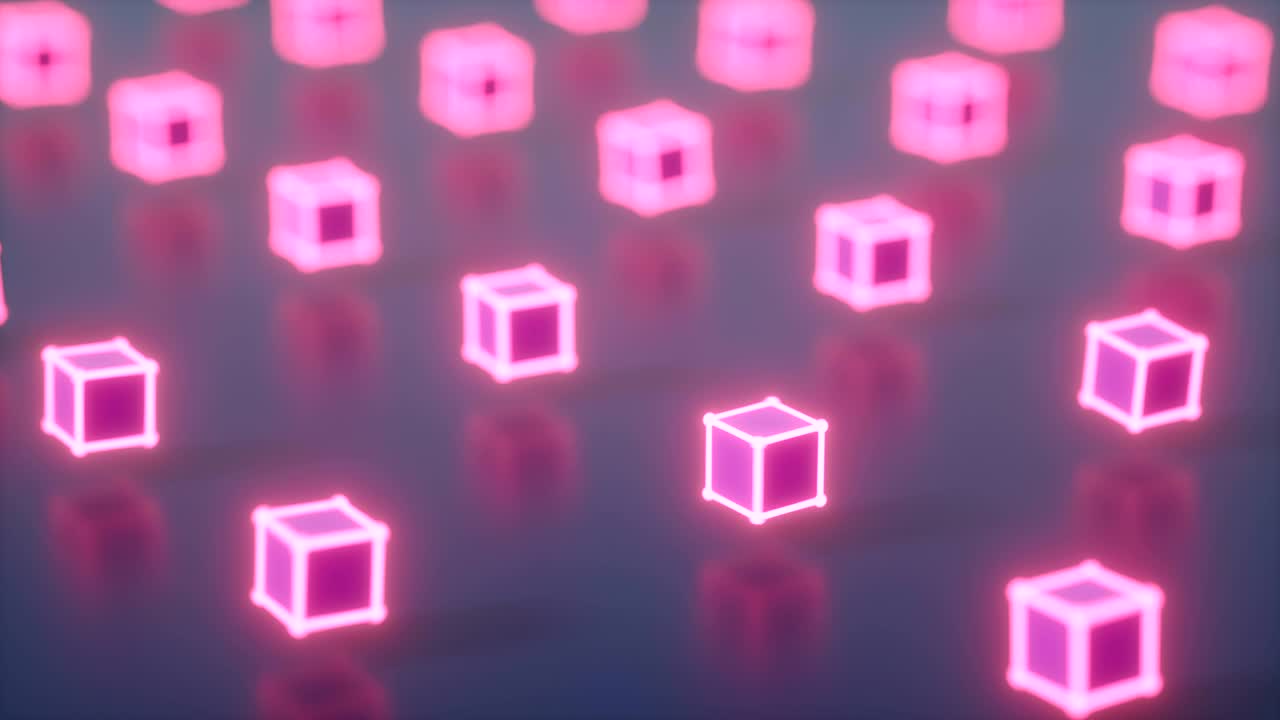 회전하는 생생한 기하학적 모양의 추상적인 3d 렌더링