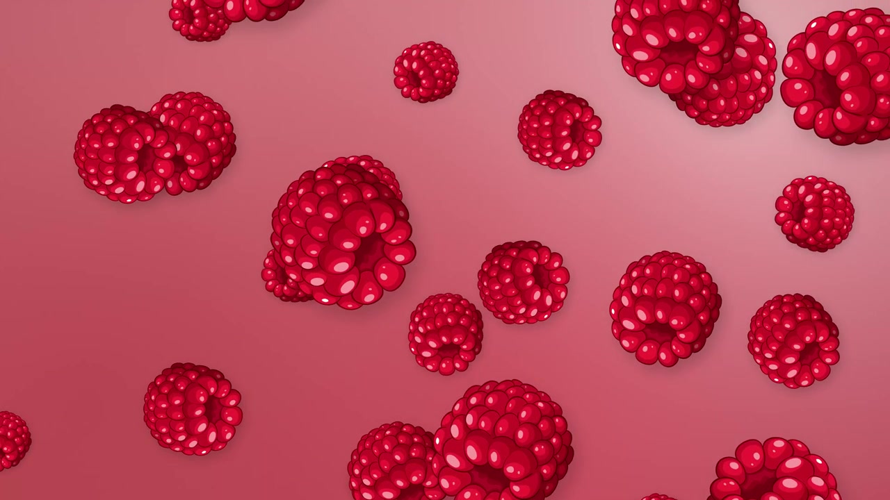 Fresh Raspberries Floating Against a Pink Background