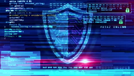 seguridad cibernética con el símbolo del escudo en la pantalla