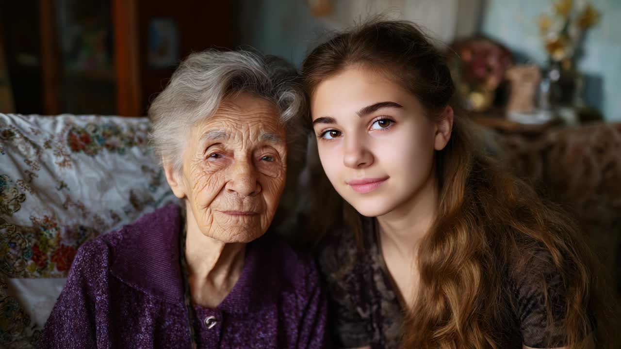 A Heartwarming Bond: Capturing the Tender Moments Between Generations in a Cozy Living Room, Highlighting the Unique Connection and Shared Memories of a Grandmother and Her Granddaughter